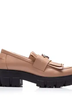 Pantofi casual damă din piele naturală, Leofex - 405-1 Cappuccino Box