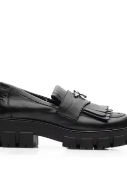 Pantofi casual damă din piele naturală, Leofex - 405-1 Negru Box