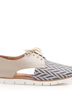 Pantofi casual dama, perforati din piele naturala,Leofex - 022 bej zebra box