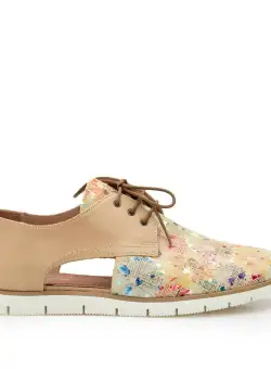 Pantofi casual dama, perforati din piele naturala, Leofex - 022 Taupe Mozaic