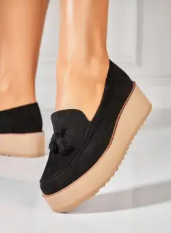 Pantofi dama casual Negri din Piele Ecologica Intoarsa Kelis