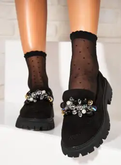 Pantofi dama casual Negri din Piele Ecologica Intoarsa Tylia
