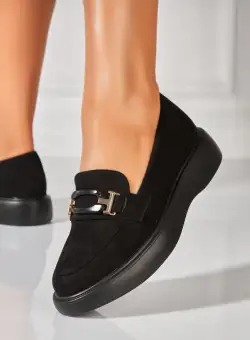 Pantofi dama casual Negri din Piele Ecologica Intoarsa Tyra