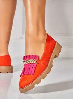 Pantofi dama casual Portocalii din Piele Ecologica Intoarsa Vania