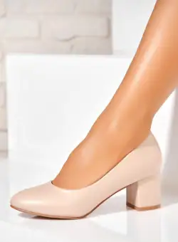 Pantofi dama cu toc Bej din Piele Ecologica Milina
