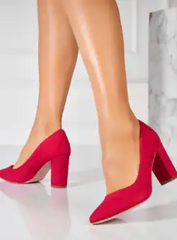Pantofi dama cu toc Rosii din Piele Ecologica Intoarsa Oliwia