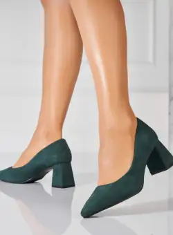 Pantofi dama cu toc Verzi din Piele Ecologica Intoarsa Yuven