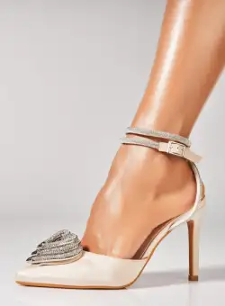 Pantofi dama stiletto Bej din Satin Azma