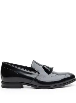 Pantofi eleganti barbati din piele naturala cu ciucuri, Leofex - 899 negru lucios