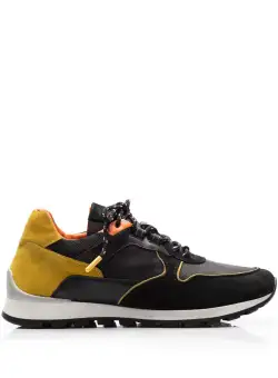 Pantofi sport barbati din piele naturala, Leofex - 665 Negru Mustar box+velur