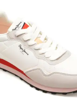 Pantofi sport PEPE JEANS albi, NATCH BASIC, din material textil