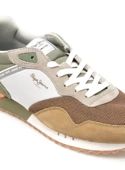 Pantofi sport PEPE JEANS maro, LONDON URBAN, din material textil