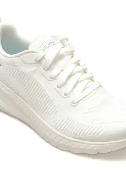 Pantofi sport SKECHERS albi, BOBS SQUAD CHAOS, din material textil