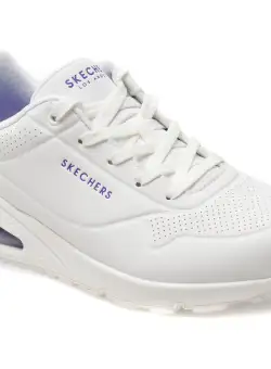 Pantofi sport SKECHERS albi, UNO, din piele ecologica