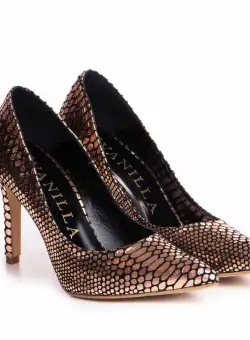Pantofi Stiletto imprimeu reptilis pe negru, sampanie