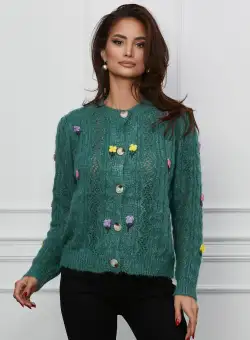 Pulover Vera verde cu flori colorate