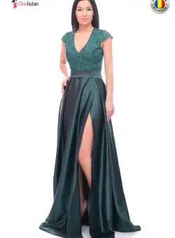 Rochie Artista de seara lunga petrecuta de la talie in jos din material satinat