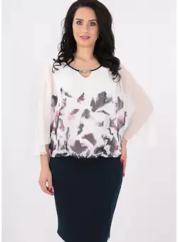 Rochie bleumarin din stofa si voal alb