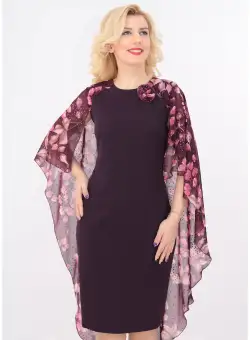 Rochie cambrata violet cu pelerina din voal