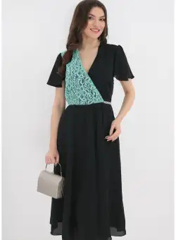 Rochie clos neagra cu dantela vernil