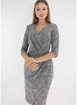 Rochie cocktail gri-pepit cu fir discret argintiu