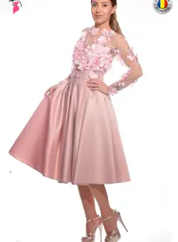 Rochie de ocazie in clos din tafta cu flori 3D