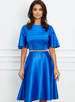 Rochie Dy Fashion albastra cu perle in talie