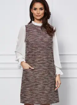 Rochie DY Fashion bej din jerse cu maneci din voal