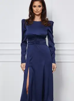 Rochie Dy Fashion bleumarin cu crepeu pe fusta