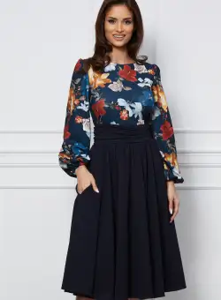 Rochie Dy Fashion bleumarin cu imprimeuri la bust