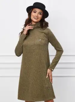 Rochie Dy Fashion kaki din jerse cu buzunar pe bust