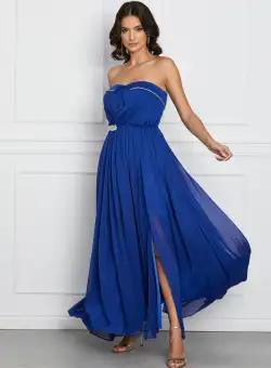 Rochie Dy Fashion lunga albastra cu accesoriu in talie