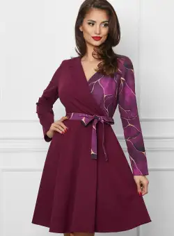 Rochie Dy Fashion magenta cu bust mov si cordon in talie