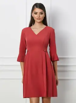 Rochie Dy Fashion roz coniac cu nasturi si pliuri in talie