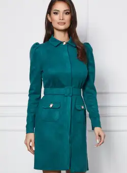 Rochie Dy Fashion verde cu buzunare si curea in talie