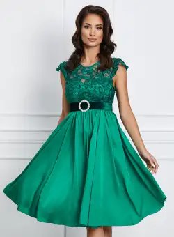 Rochie Dy Fashion verde cu dantela la bust si curea in talie
