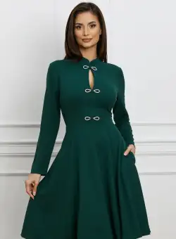 Rochie Dy Fashion verde cu funde decorative la bust