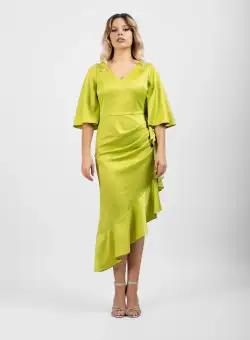 Rochie eleganta din material vaporos satinat cu lungimea midi