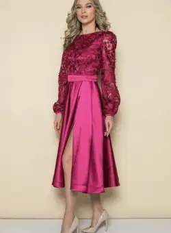 Rochie eleganta din tafta magenta cu buzunare laterale