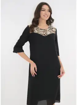 Rochie eleganta neagra cu broderie aurie