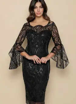 Rochie eleganta neagra cu croiala cambrata si maneca cu design deosebit