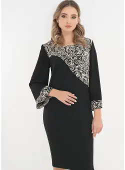 Rochie eleganta neagra cu insertii din brocart ivory