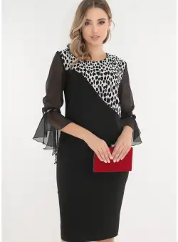 Rochie eleganta neagra cu insertii din stofa cu animal print