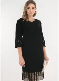 Rochie eleganta neagra cu insertii din voal plisat