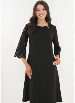 Rochie eleganta neagra cu maneci din dantela