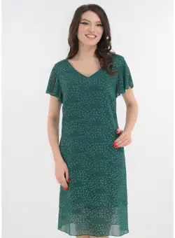 Rochie eleganta verde cu voaluri suprapuse si cerculete aurii