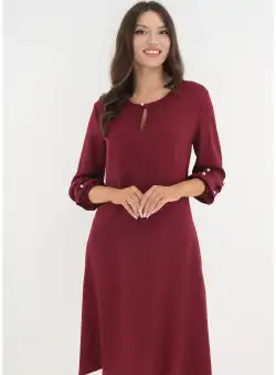 Rochie evazata bordo cu maneci bufante si perlute