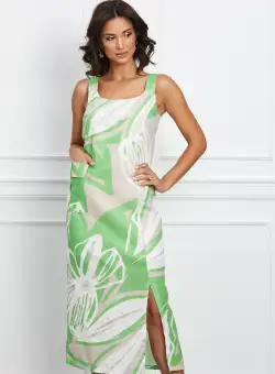 Rochie Jasmine verde cu imprimeu bej si buzunar