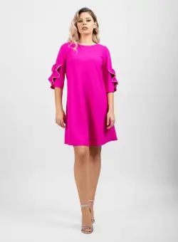 Rochie LaDonna fucsia cambrata cu funde maxi