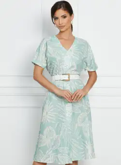 Rochie Larry verde mint cu imprimeu si curea in talie